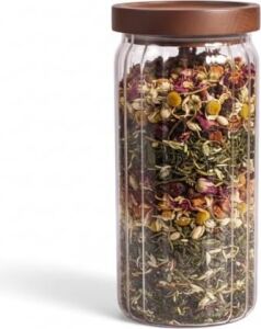 Akasya Kapaklı Çizgili Cam Kavanoz (1000ML /1 Litre) | Hava Geçirmez, Modern Fitilli Tasarım Gıda Saklama Kabı | Kahve, Çay, Kuruyemiş ve Bakliyat Kavanozu (9X20CM)