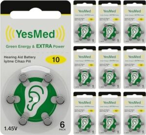 Yesmed Extra Power 10 Numara Işitme Cihazı Pili (10 Paket x 6 Adet = 60 Adet Pil)