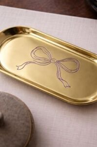 Fiyonk Desenli Gold Paslanmaz Çelik Çok Amaçlı Tepsi - Takılık, Sunumluk, Organizer ve Düzenleyici