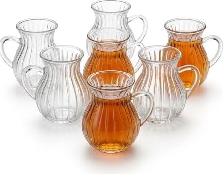 6'lı Kulplu Borosilikat Fitil Desenli Cam Çay Bardağı Seti - Şeffaf ve Isıya Dayanıklı Şık Çay Takımı 180ML