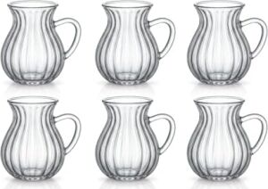 6'lı Kulplu Borosilikat Fitil Desenli Cam Çay Bardağı Seti - Şeffaf ve Isıya Dayanıklı Şık Çay Takımı 180ML