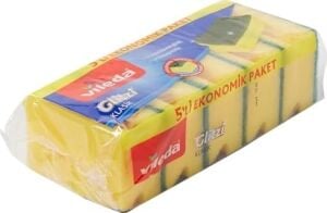 141125 Oluklu Hijyenik Bulaşık Süngeri, Tırnak Koruyuculu, 5'li Ekonomik Paket, Yeşil