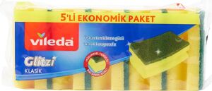 141125 Oluklu Hijyenik Bulaşık Süngeri, Tırnak Koruyuculu, 5'li Ekonomik Paket, Yeşil