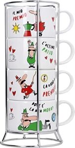 - 4'lü Istiflenebilir Cappuccino Fincan Seti - Karma Renkli - Porselen