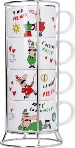 - 4'lü Istiflenebilir Cappuccino Fincan Seti - Karma Renkli - Porselen