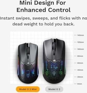 Glorious Model O 2 Mini Kablosuz Siyah Oyuncu Faresi: 57 Gram, 210 Saate Kadar Pil Ömrü, Çifte Kablosuz 2.4 Ghz ve Bluetooth 5.2, 26K Optik Sensör, 80 Milyon Tıklama, 6 Programlanabilir Düğme,