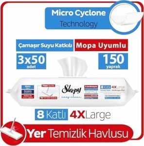 Easy Clean Çamaşır Suyu Katkılı Mopa Uyumlu Yer Temizlik Havlusu&mendili 3X50 (150 Yaprak)