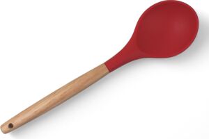 Bambu Saplı Silikon Servis Kaşığı, Bambu Uzun Silikon Servi Kaşığı 28CM 3 Renk Seçenekli, Yemeklerinizi Servis Etmek Için Silikon Servis Kaşığı (Kırmızı)