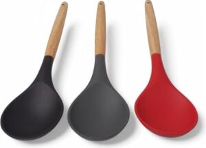 Bambu Saplı Silikon Servis Kaşığı, Bambu Uzun Silikon Servi Kaşığı 28CM 3 Renk Seçenekli, Yemeklerinizi Servis Etmek Için Silikon Servis Kaşığı (Kırmızı)