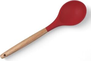 Bambu Saplı Silikon Servis Kaşığı, Bambu Uzun Silikon Servi Kaşığı 28CM 3 Renk Seçenekli, Yemeklerinizi Servis Etmek Için Silikon Servis Kaşığı (Kırmızı)