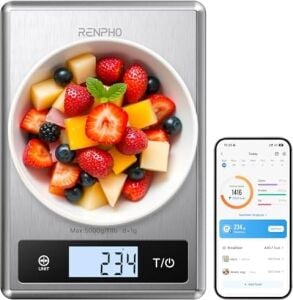 Renpho Akıllı Gıda Mutfak Terazisi, Beslenme Hesaplayıcılı Gıda Ağırlık Ölçeği, Dijital Gıda Ölçeği Gram ve Kilo Kaybı, Kalori, Makro ve Pişirme Için Ons, Paslanmaz Çelik