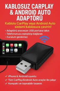 Kablosuz Carplay & Android Auto Adaptörü - Apple ve Android Cihazlar Için Evrensel Wireless Carplay Çevirici