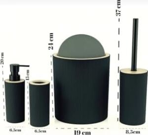 Quardi Banyo Seti Modern Çizgili - 7 L Kova 4 Parça Banyo Çöp Kovası ve Aksesuar Seti (Beyaz)
