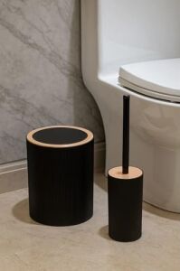 Quardi Banyo Seti Modern Çizgili - 7 L Kova 4 Parça Banyo Çöp Kovası ve Aksesuar Seti (Beyaz)