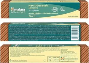 Himalaya Botanique Diş Macunu 75 ml | Ecocert Cosmos Sertifikalı | Organik Bileşenler, Neem, Nar | Florür ve Gluten Içermez