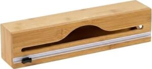 Bambu Streç Film Kesici ve Düzenleyici - Pratik Kesicili Alüminyum Folyo ve Yağlı Kağıt Saklama Kutusu - Mutfak Çekmece Içi Düzenleyici Organizer - 33 cm Uyumlu Ahşap Streç Kutusu