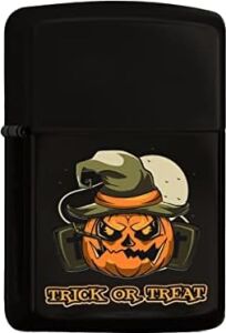 Halloween Trick Or Treat Tasarımlı Renkli Baskılı Siyah Benzinli Metal Çakmak