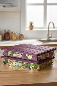 3'lü Set (1 Adet 2,25 2 Adet 1 Lt.) Nora Organizer Buzdolabı Buzluk Düzenleyici Saklama Kabı-Mürdüm