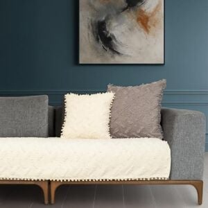 Ponela Bohem Ponponlu Koltuk Örtüsü 90X200 cm Sadece Oturma Alanı (1 Adet)- Ekru