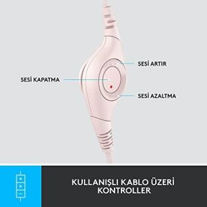 H390 Kablolu Kulak Üstü Mikrofonlu Kulaklık, Dijital Ses, Katlanabilir Gürültü Önleyici Mikrofon, Kablo Üzeri Denetimler, Pembe