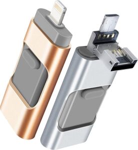 Flash Bellek, 128GB USB Hafıza Sürücüsü, Harici Genişletilebilir USB Bellek Çubuğu, Cep Telefonu ve Bilgisayarlar ile Uyumlu 3'ü 1 Arada Hafıza Depolama Sürücüsü (Gümüş)