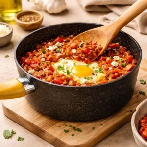 Granit Kaplamalı Yapışmaz Tava, Ahşap Saplı, Kompakt Tasarım, Siyah, Sos ve Yemek Pişirme Için