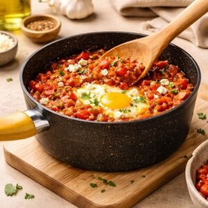 Granit Kaplamalı Yapışmaz Tava, Ahşap Saplı, Kompakt Tasarım, Siyah, Sos ve Yemek Pişirme Için