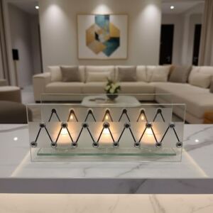 Cam Dekoratif Zikzak Tasarımlı Şamdan 20X9 cm | Tealight ve Banyo Düzenleyici | Modern Ev Ofis Masaüstü Aksesuar