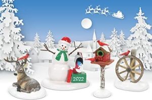 Department 56 Köy Koleksiyonları Için Aksesuarlar Kardinal ve Noel Geyiği Heykelcik, 5,375 Cm, Çok Renkli