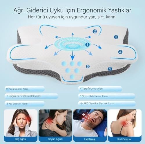 Boyun Desteği Için Ultra Fıtık Ağrı Giderici Soğutma Yastığı, Ayarlanabilir Servikal Yastık Rahat Uyku, Icin Ergonomik Konforlu Hafızalı Köpük Yastıklar Kırışık Giderici (Beyaz Gri)
