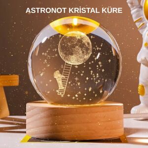 Usb’li 3D Astronot Kristal Küre – Modern Uzay Temalı Gece Lambası