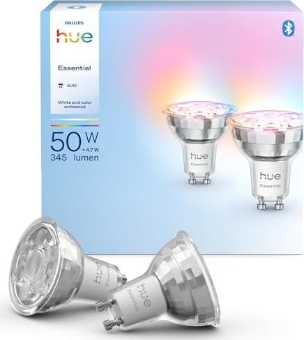 Hue Essential 4.7W GU10 345 Lumen Renkli Akıllı Spot Ampul (2'li Ekopaket)