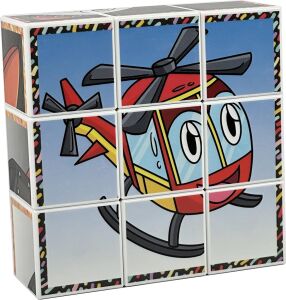 Neşeli Taşıtlar Manyetik 3D Küp Puzzle - (9 Mıknatıslı Küp 6 Yapboz) - Gemi/helikopter/tren/roket/ufo/balon