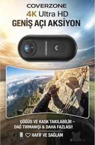 Göğüse Takılabilir Mıknatıslı Kolyeli 1080P Mini Geniş Açı Aksiyon Kamera | Hafif ve Kompakt Tasarım | Spor, Koşu, Outdoor, Günlük Kullanım Için Pov Kayıt Kamerası- Kask Kamera (Siyah)
