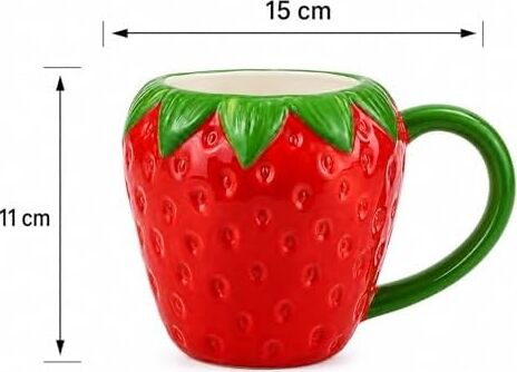 Çilek Tasarım Seramik Kupa Bardak, Büyük Boy Dekoratif Çilek Desenli Mug Kupa, Kahve, Çay ve Sıcak Içecekler Için Günlük Kullanıma Uygun Şık Seramik Fincan