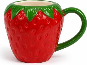 Çilek Tasarım Seramik Kupa Bardak, Büyük Boy Dekoratif Çilek Desenli Mug Kupa, Kahve, Çay ve Sıcak Içecekler Için Günlük Kullanıma Uygun Şık Seramik Fincan