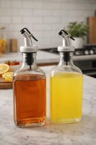 2'li Şeffaf Cam Yassı Yağdanlık - Sızdırmaz Tıpalı 200ML. Sirkelik Sosluk