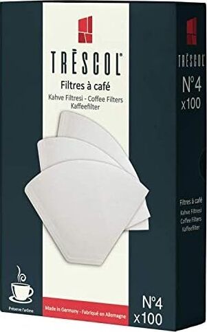 Trescol Kahve Filtresi, Beyaz Kağıt, 4 Numara, Büyük Boy, 100&APOS;LÜ Paket