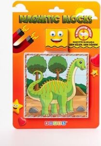Manyetik Blok Çift Taraflı 9 Parçalı Mıknatıslı Dinozor Puzzle - 2 Görsel Yapboz
