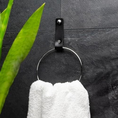 Pratikoutdoor Deri Havlu Askısı, Ikili Metal Kulplu Havlu Askısı - Gümüş
