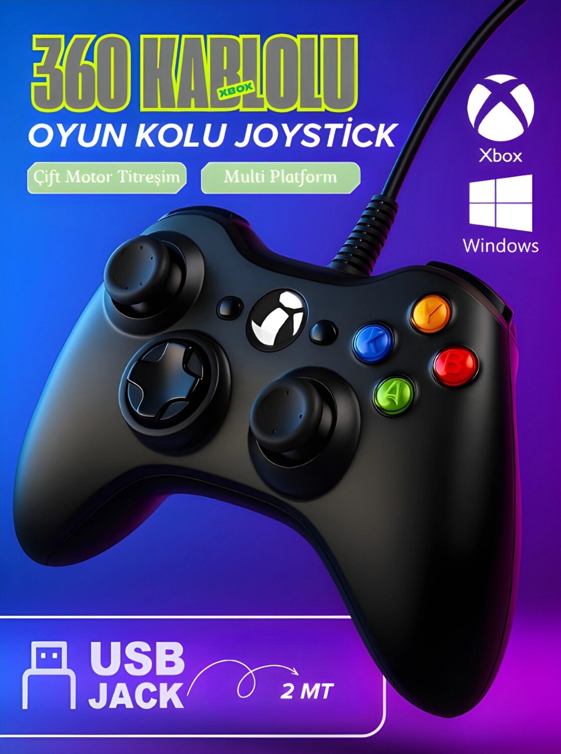 Kablolu Joystick Siyah Xbox 360 Uyumlu Hızlı Şarj Destekli Bluetoothsuz Garantisiz