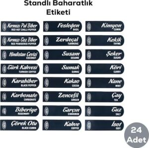Kendinden Yapışkanlı Baharatlık Seti, 12'li, Kaşıklı Kapaklı,etiketleri ile Gönderilir Siyah Beyaz
