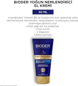 Bioder Yoğun Nemlendirici El Bakım Kremi 50 ml – Hyalüronik Asit ve B5 Vitamini Içerikli, Hızlı Emilen Nemlendirici