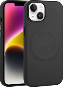 iPhone 13/14 ile Uyumlu Kılıf - Magsafe ile Uyumlu Wireless Şarj Özellikli, Siyah Deri Kapak - Darbeye Dayanıklı, Yumuşak Koruma