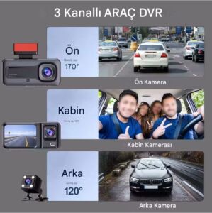 A-98 Wifi Full Hd 3 Kameralı Araç Içi Güvenlik Kamerası + Park Modu Kablosu Ön-Arka-Iç Kayıt,dashcam