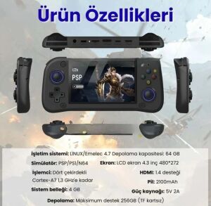Taşınabilir Oyun Konsolu 4.3 Inç Hd Ekran Siyah 64GB Depolama 4gb Ram Bluetooth Yok