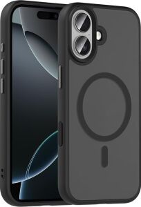 iPhone 17 Kılıf Silikon Mat Arka Yüzey M-Safe Şarj Özellikli Kapak Fle Siyah