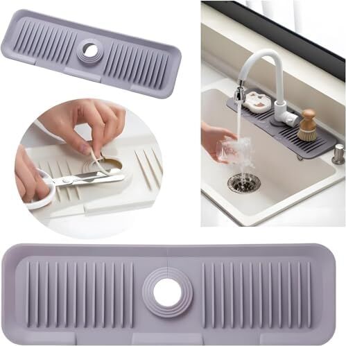 Aputue Mutfak Lavabosu Sıçrama Koruyucusu, Emici Mutfak Lavabo Koruyucu Mat, Eğimli Tasarım Silikon Sıçrama Önleyici, Musluk Tutamağı Damla Yakalama Tepsisi, Mutfak ve Banyo Lavaboları Için (Beyaz)