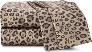Elegance Seduction 1S51594 Saten Ipeksi Derin Cep Kolay Bakım Makinede Yıkanabilir 1 Lastikli Çarşaf 1 Düz Çarşaf ve 2 Yastık Kılıfı King Boy 4 Parça Leopar Hayvan Baskılı Çarşaf Seti, Kral,