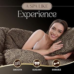Elegance Seduction 1S51594 Saten Ipeksi Derin Cep Kolay Bakım Makinede Yıkanabilir 1 Lastikli Çarşaf 1 Düz Çarşaf ve 2 Yastık Kılıfı King Boy 4 Parça Leopar Hayvan Baskılı Çarşaf Seti, Kral,